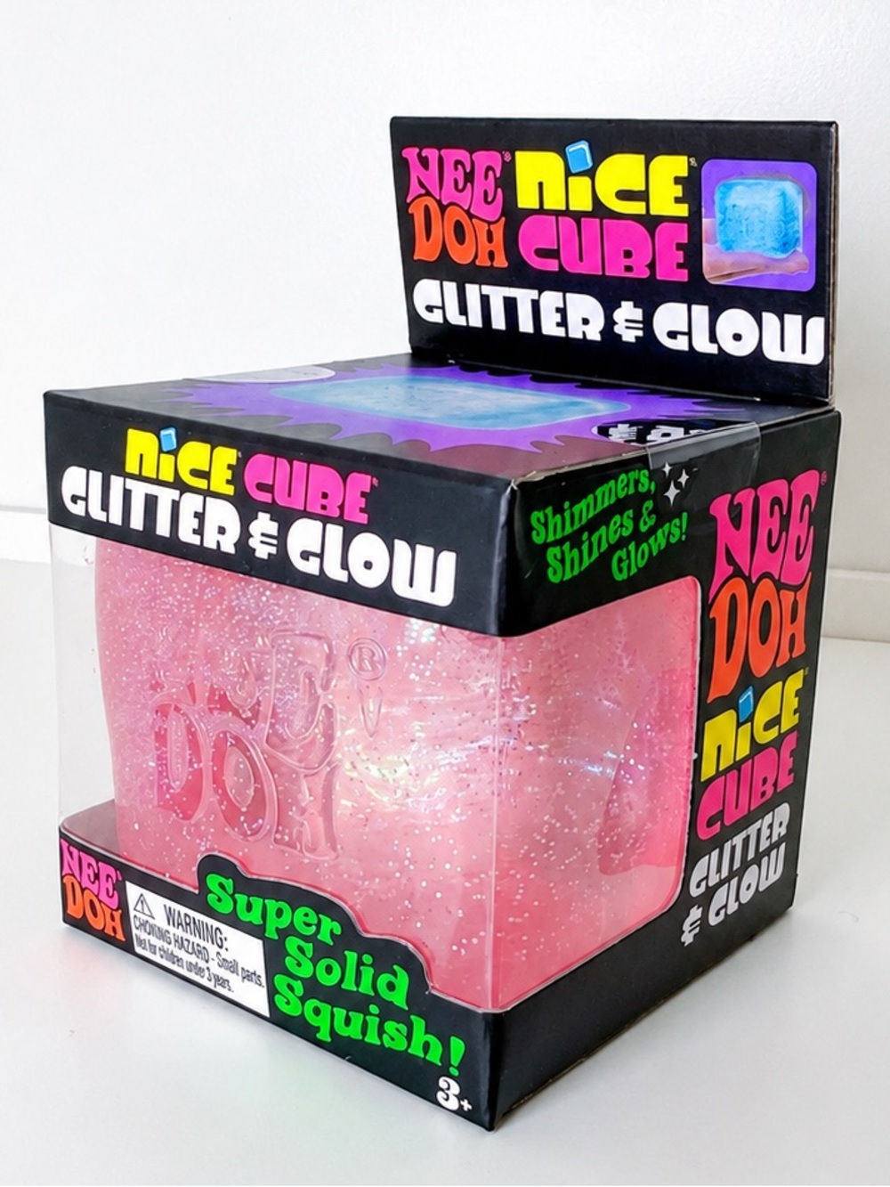 Needoh Nice Cube Glitter & Glow NEE DOH Cube - Pink Glitter
